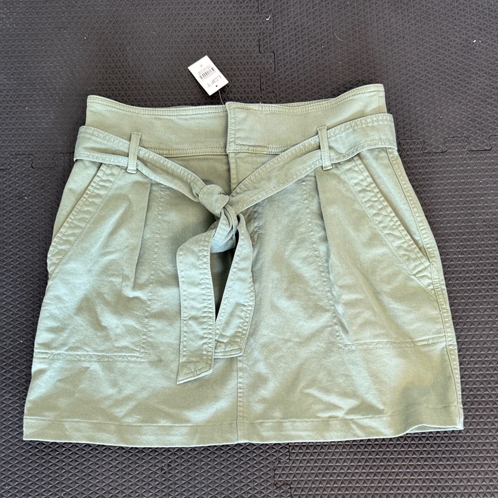 LOFT Olive Green Mini Skirt with Tie Waist NWT